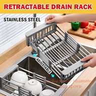 Stainless Steel Extendable Dish Drainer Large Capacity Sink Dish Rack Extendable Drainer Basket, Fir