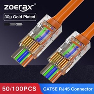 ZoeRax 50/100Pcs RJ45 Cat5 Cat5eตัวเชื่อมต่อผ่านชุบทอง8P8C UTP Ethernetเครือข่ายPlug