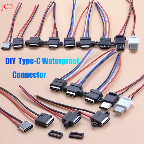 USB Connector Type-C Female Chassis 2/4 Pin for DIY, Waterproof 2/4P Solder Wire Type USB C Pigtail 