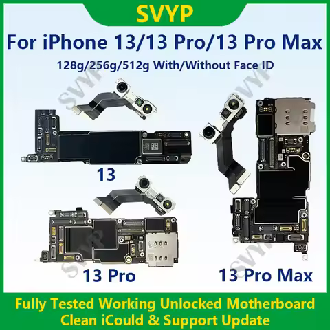 Fully Tested Authentic Motherboard For iPhone 13 Pro Max 128g/256g Unlocked Mainboard With Face ID C