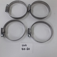 (4pcs UNI 40-60) (40mm~60mm Range) Worm Type Stainless Steel Hose Pipe Clamp Clip / Kunci Pipe