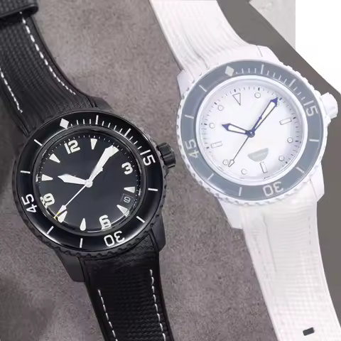 Liquid Silicone Strap Watch Band for Swatch X Blancpain Fifty Fathoms 22mm Curved End Waterproof Rep