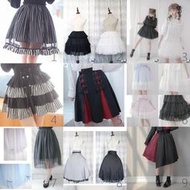 預定 日系原宿暗黑哥德LOLITA高腰半身裙子中長裙蛋糕裙條紋網紗拼接不規則學院風假兩件復古馬戲團白粉藍Punk軍裝燕尾