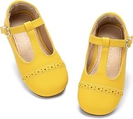 Girls T-Strap Shoes | Square Toe for Wide Feet | Party & Dress Toddler Kid, Af318-mustard Yellow, 5 