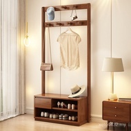 Shoe-changing Coat Rack Shelf Stool Solid Wood Entry Door Hanger Shoe Cabinet Household Integrated M