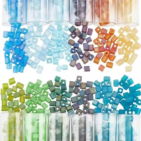 960 Pcs 12 Colors Seed Beads Cube Beads, Square Glass Beads AB Color Frosted Spacer Beads Cube Mini 