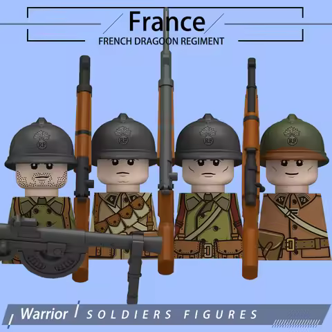 WW2 Military French Soldier Figures Building Blocks WW1 Army Warrior Infantry Gun Helmet War Accesso
