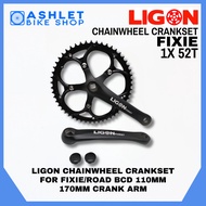 LIGON Chainwheel Crankset FIXIE 1x 52T BCD 110mm 170mm - ASHLET BIKE SHOP