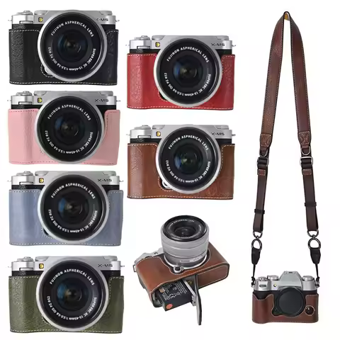 PU Leather Half Body Cover for Fujifilm XM5 Fuji X-M5 Camera Bag Case Bottom Opening Protector Base 