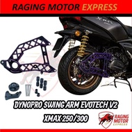 Lengan Ayun 100% ORIGINAL DYNOPRO CNC SWING ARM EVOTECH V2 XMAX 250/300 SILVER 2TONE BLACK/PURPLE