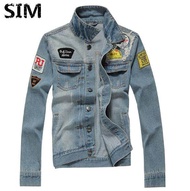 SIM Men Fashion Slim Denim Jacket Outwear Coat Jaket Seluar Lelaki