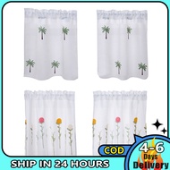 【Ready Stock】1/2 Panels Embroidered Coffee Short Curtain Rod Pocket Modern Window Curtain For Cabinet Door Bedroom Home Decor