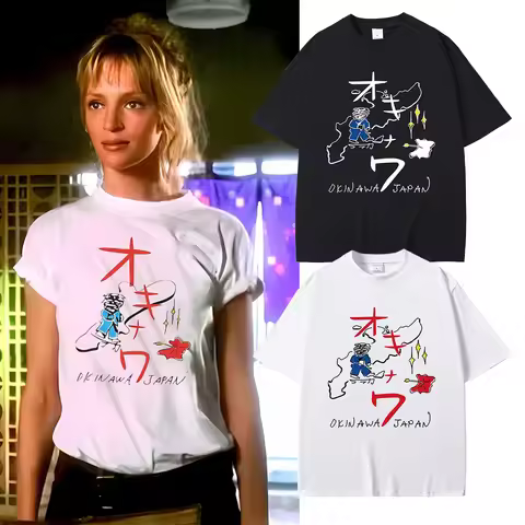 Kuakuayu HJN Unisex Kill Bill Okinawa T-shirt 90s Fashion Quentin Tarantino Movie T Shirts Men Women