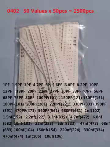 0402 SMD Capacitor 1pF To 10uF 50values*50pcs=2500pcs Ceramic Capacitor Sample kit,8pf 10pf 101 103 