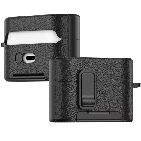 For Sony WF-1000XM6 Secure Lock Case Leather Texture Shockproof Protective Cover with Carabiner Anti
