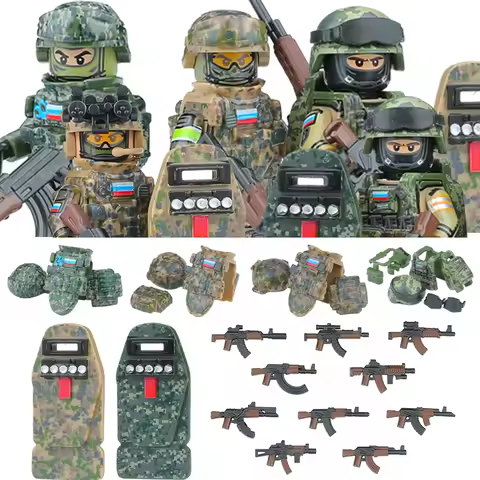 City Army Figures Building Blocks Russia Army Soldiers Weapons Special Combat Uniform Shield Combat