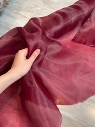 Bahan Kain Organza Polos Premium Silk Kain Kaca Polos Warna Burgundy Merah