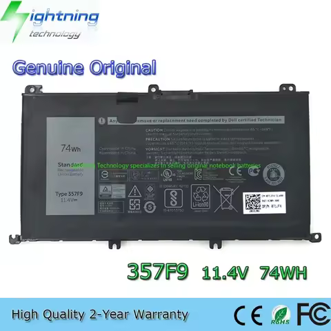 2025 Year Genuine Original 357F9 11.4V 74Wh Notebook Battery for Dell Inspiron 15 7000 5576 7566 755