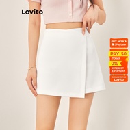 Lovito Casual Plain Asymmetrical Zipper High Waist Culottes Shorts for Women L53AD066 (White) Lovito Celana Pendek Kulot Pinggang Tinggi Ritsleting Asimetris Polos Santai untuk Wanita