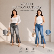 Sys Clothier 7/8 Slit Button Cutbray Jeans Wanita I High Waist Stretch Denim Premium Jumbo Pants (Si