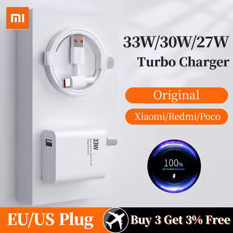 Xiaomi 33w 27w Original EU Turbo Quick Charger Carregador Adapter POCO F2 X3 Pro Type C Cable Redmi 