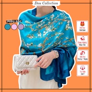[Nowship2h] High Quality Silk Scarf with Floral Pattern Summer Travel Beach - Silk Material - 90x180