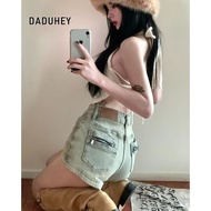 DaDuHey American-Style Washed Design Slim-Fit High Waist Style High Street Ruffle Handsome Denim Sho