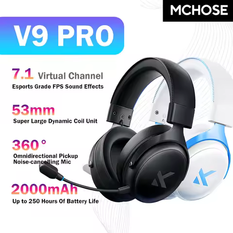 MCHOSE V9 PRO 7.1 Headphones Tri-Mode BT Wireless Low-Latency Gaming E-Sports Headset With Noise Red