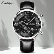 Sunlifex Jam Tangan Pria Original Dial Berongga Tanggal Santai Mode Tali Kulit Jam Tangan Cowok 7001
