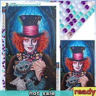 5D DIY Full Round Drill Diamond Painting Mad Hatter Cheshire Cat Alice 40x65cm