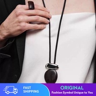 Natural Ebony Wood silver Metal Splicing Leather Necklace Light Luxury Niche Design High-end Wood Gr