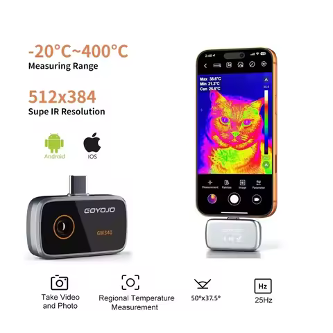 GW340 ios & Android Thermal Camera, 512x384 Super Resolution, 256x192 IR Resolution, Mobile Phones T