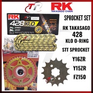 Y15ZR Y16ZR FZ150 RK JAPAN TAKASAGO 428 KLO ORING ERO CHAIN RANTAI GOLD EMAS STT SPROCKET SPOCKET SPOKET SPROKET Y15 Y16