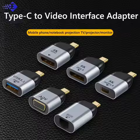USB C To DP/Mini DP/VGA/RJ45/HDMI-compatible Adapter USB Type C 8K/4K/1080P Video 1000Mbps Lan Ether