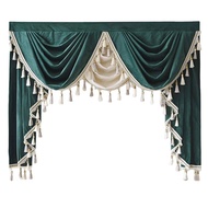 Luxury Green Beige Velvet Waterfall Valance for Bedroom Living Room Two Tone Crossed Window Curtains Swag Valance with Fringe Tassels Rod Pocket Scalloped Curtain Topper