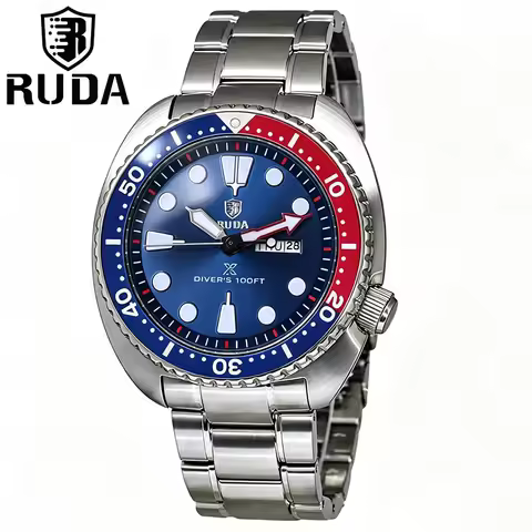 Two-color rotating playable ring steel belt RUDA quartz watch double calendar devil fish watch men's