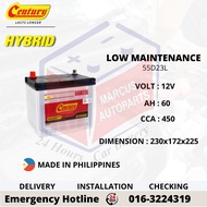 CENTURY HYBRID 55D23L LOW MAINTENANCE AUTOMOTIVE CAR BATTERY