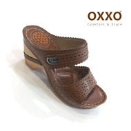 OXXO รองเท้าเพื่อสุขภาพ รองเท้าแตะ ส้นสูง แบบสวม งานเย็บมือทนทาน มีปุ่มนวดส้นเท้า สวมใส่สบาย น้ำหนักเบามาก 1A6202