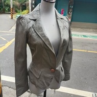 超佛心古著店，GGPX韓國製灰色進口小羊皮皮衣西裝外套,皮衣小，真皮西裝s1094
