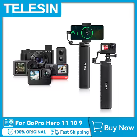 TELESIN Charging Selfie Stick 10000mah Power Bank Universal For Gopro 11 Insta360 X3 DJI Action 3 Sp