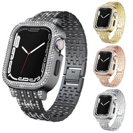Diamond case and diamond strap metal bracelet compatible for Apple Watch series 9 8 7 6 5 4 se i watch 45mm 44mm 41mm 40mm