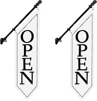 2 Pack OPEN Flag with Pole Kit - Heavy Duty Canvas Open Banner for Business Storefront, 42x12 Inch O