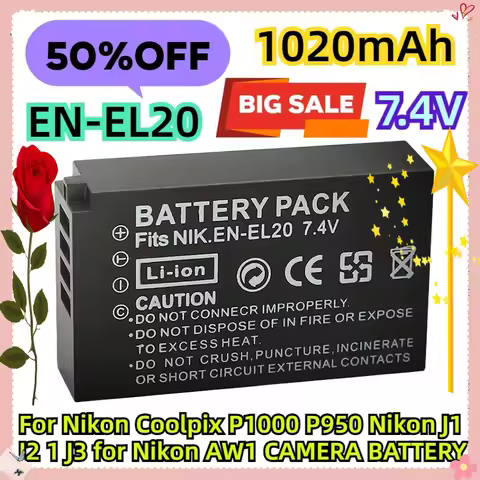 For Nikon AW1 CAMERA BATTERY 1020MAH EN-EL20 EL20A BATTERY for Nikon Coolpix P1000 P950 Nikon J1 J2 