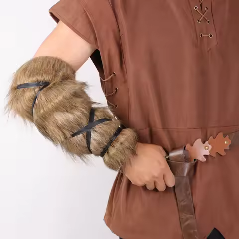2PC Medieval Viking Arm Guard - Retro style faux fur and faux leather wristband, suitable for Hallow