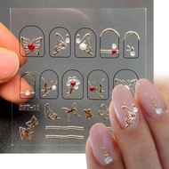 Golden Charms 3D Nail Art Rhinestone Sticker Butterfly Heart Gems Nail Rivet Beads Nail Decoration P