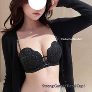 Spaghetti Strap Push-Up Bra - Fine Glitter, Petal Cup Design