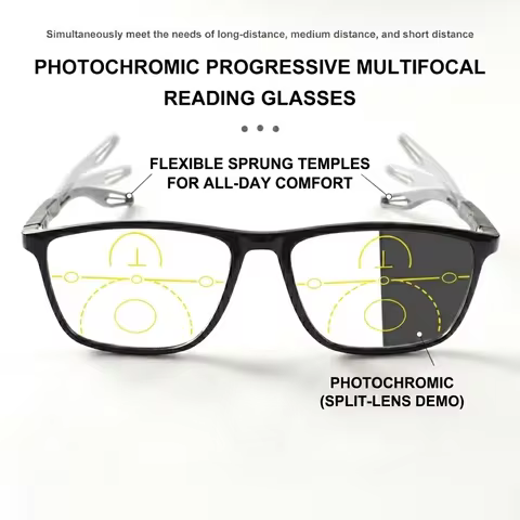 Men Classic Square Progressive Multifocal Reading Glasses Flexible Temples Ultralight Frame Luxury D