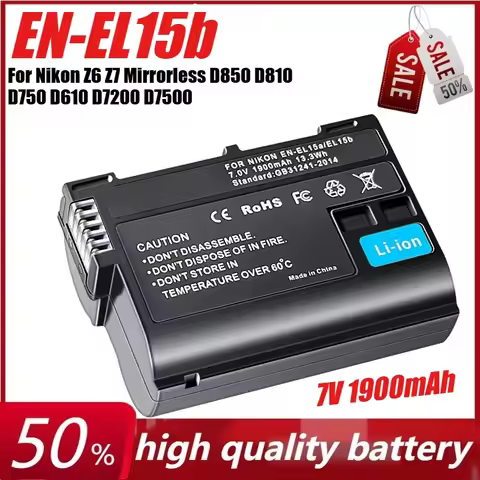 7V 1900mAh EN-EL15b ENEL15b EL15 Camera Battery for Nikon Z6 Z7 Mirrorless D850 D810 D750 D610 D7200