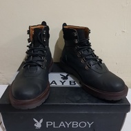 Sepatu Boots Kulit Pria Hitam Merk Playboy bekas