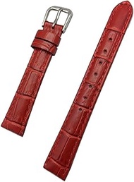 14mm Red Genuine Leather Watchband | Square Alligator Crocodile Grain, Lightly Padded, Replacement W